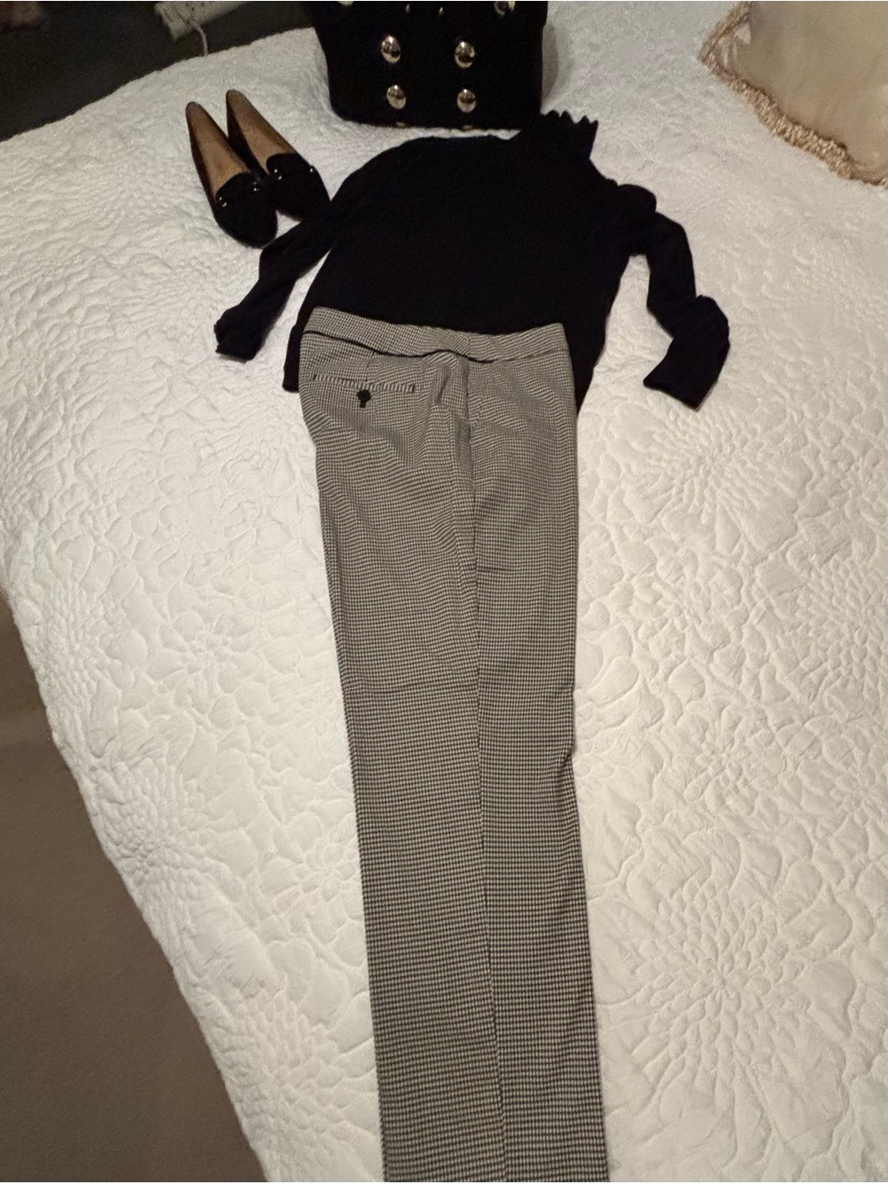 Talbots Black and Cream Houndstooth Pants.
